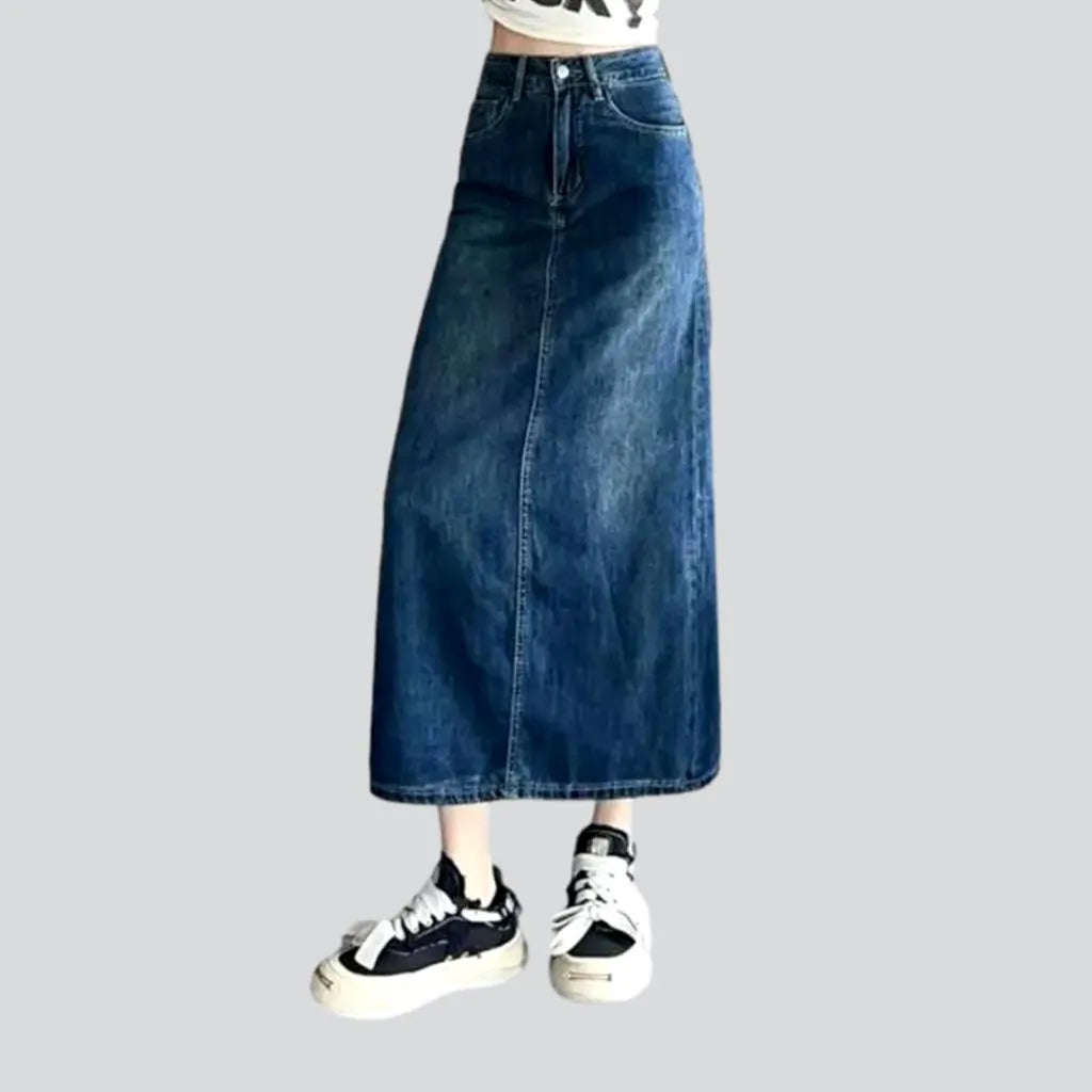 Stonewashed long jean skirt
 for women