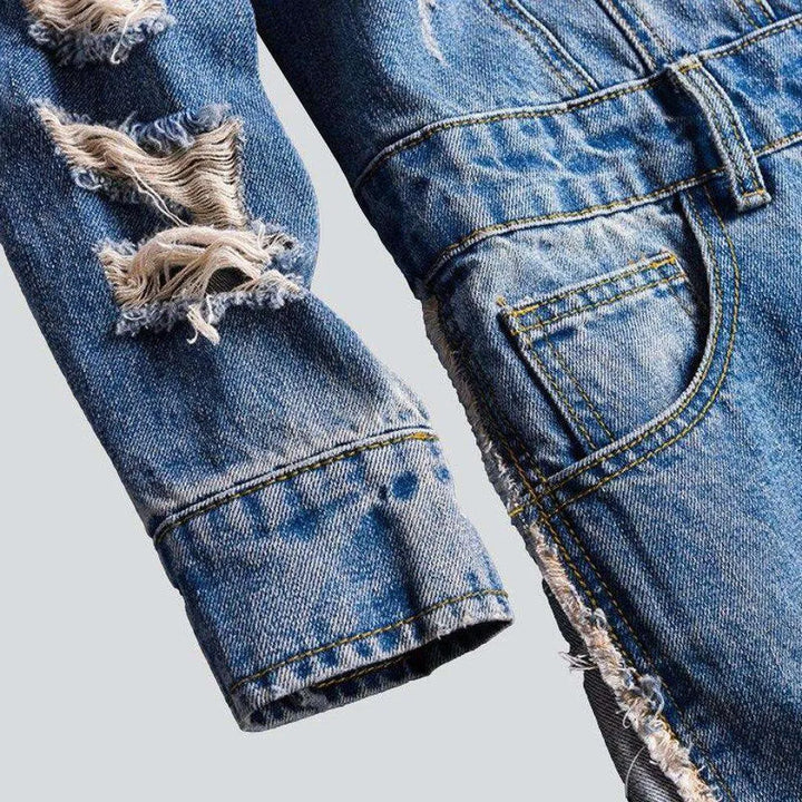 Trendy distressed denim jumpsuit for men