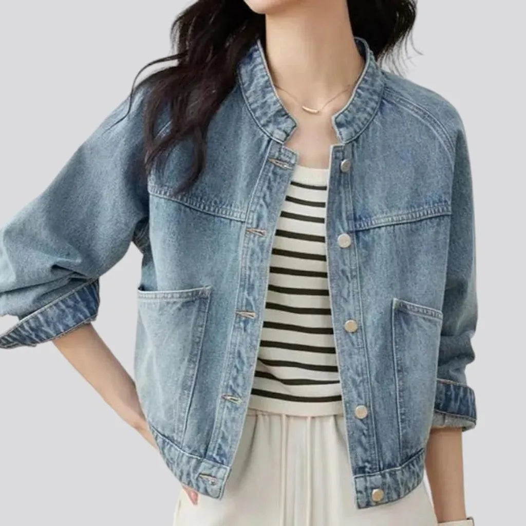 Light-wash sanded jean jacket
 for women