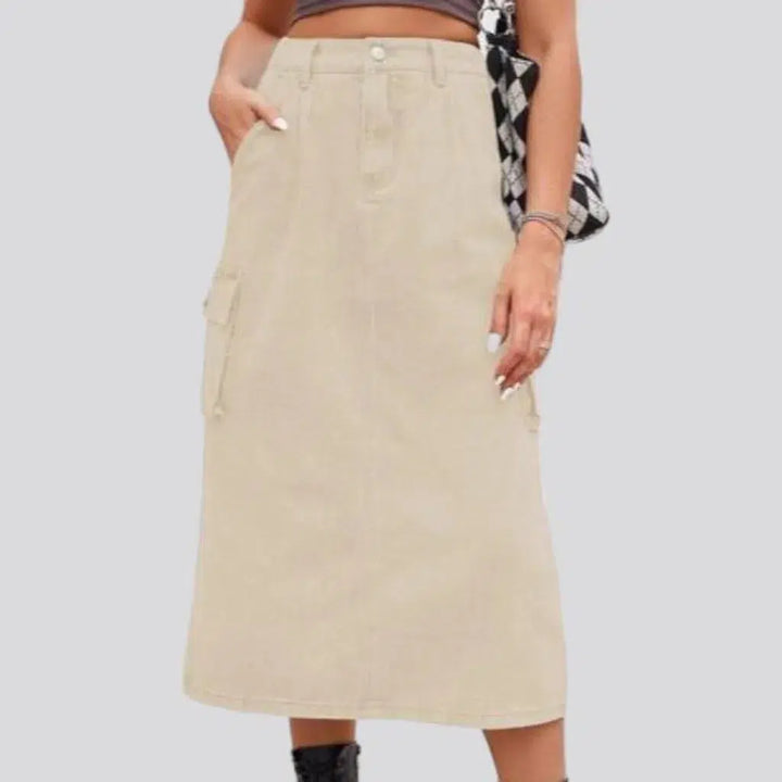 Long back-slit jean skirt
 for ladies