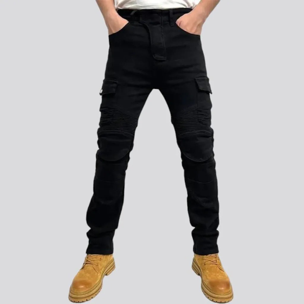 High-waist men's motorcycle jeans