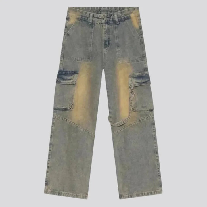 Sanded boho style wide men's jeans