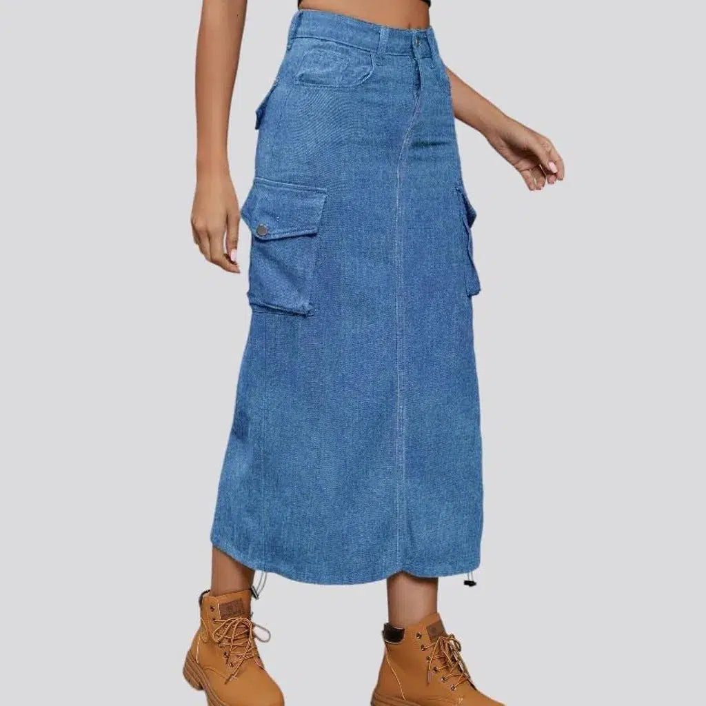 Zipper-button women's denim skirt