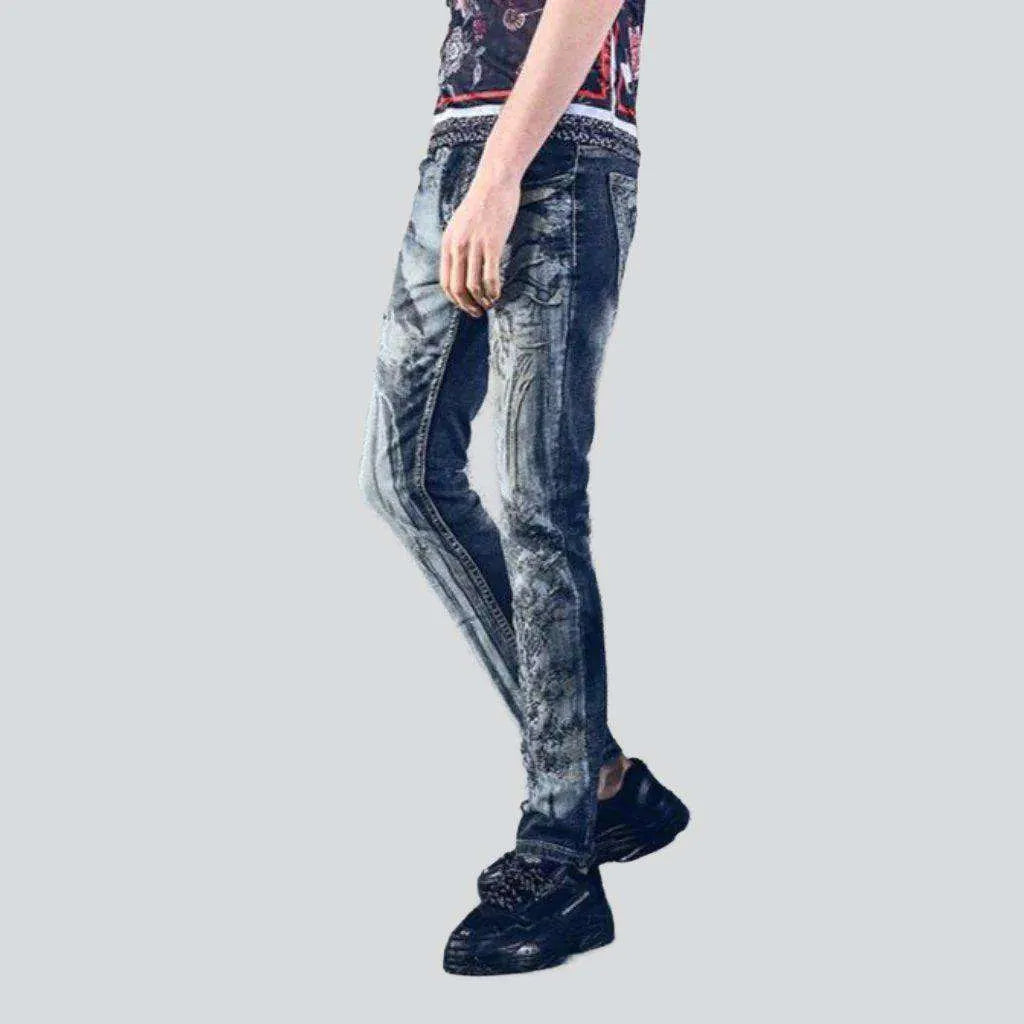 Vintage painting print men's jeans