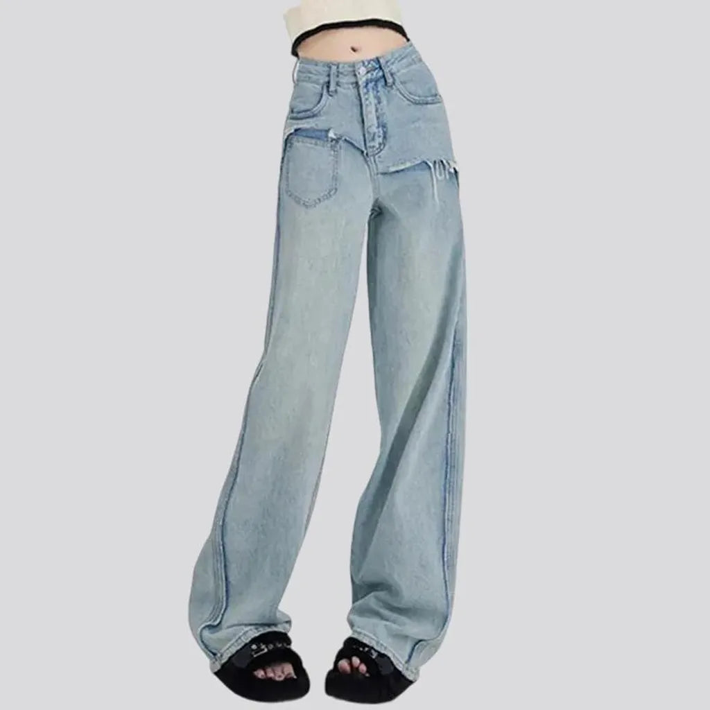 Retro layered wide fit jeans for women