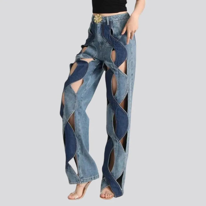 Fashionable cutout high-rise women's jeans