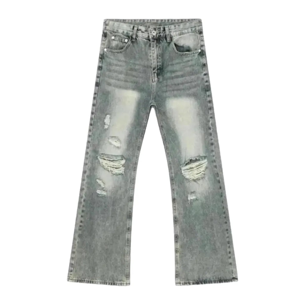 Vintage Whiskered Street Style Jeans for Men - Light Blue