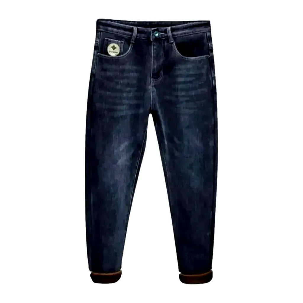 Elastic Insulated Mid Rise Tapered Men's Jeans - Dark Blue