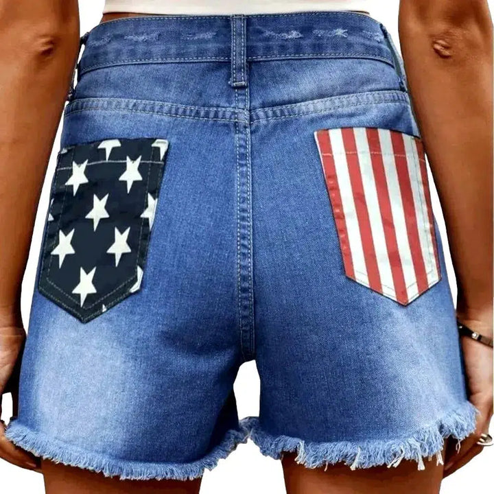 High-waist patched jeans shorts