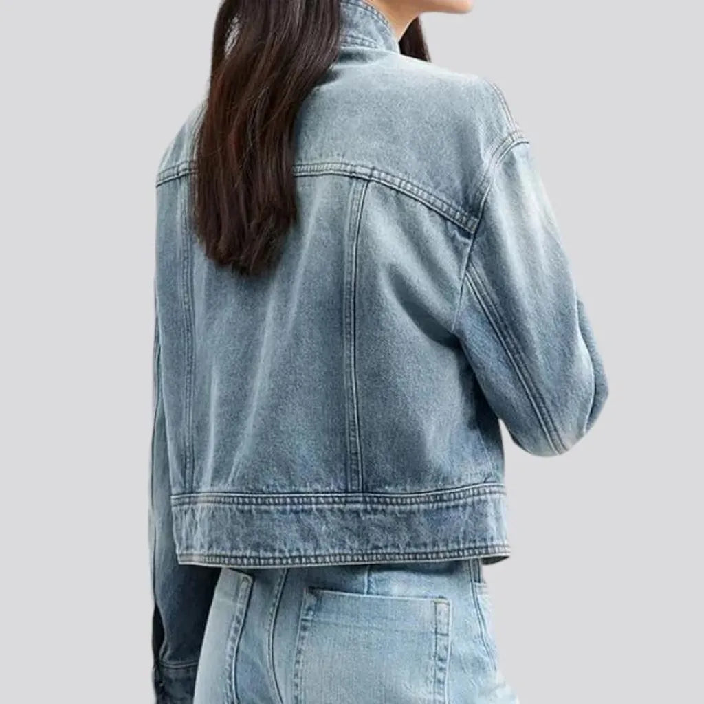 Light-wash vintage denim jacket for women