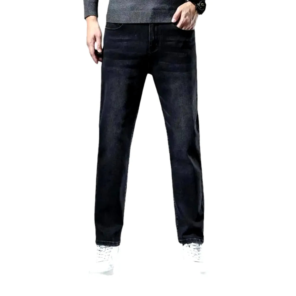 Casual Style Elastic High Rise Men's Jeans - Black