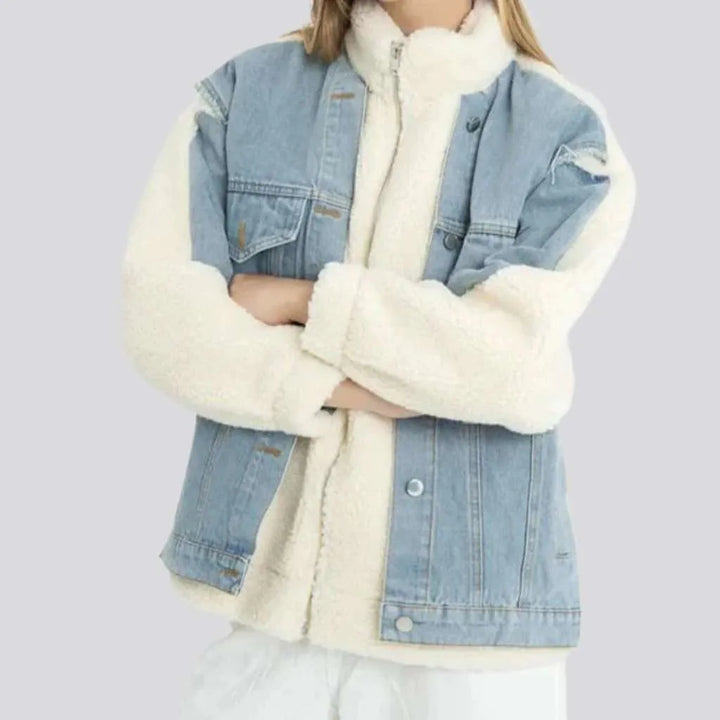 Light-wash sherpa jean jacket
 for women