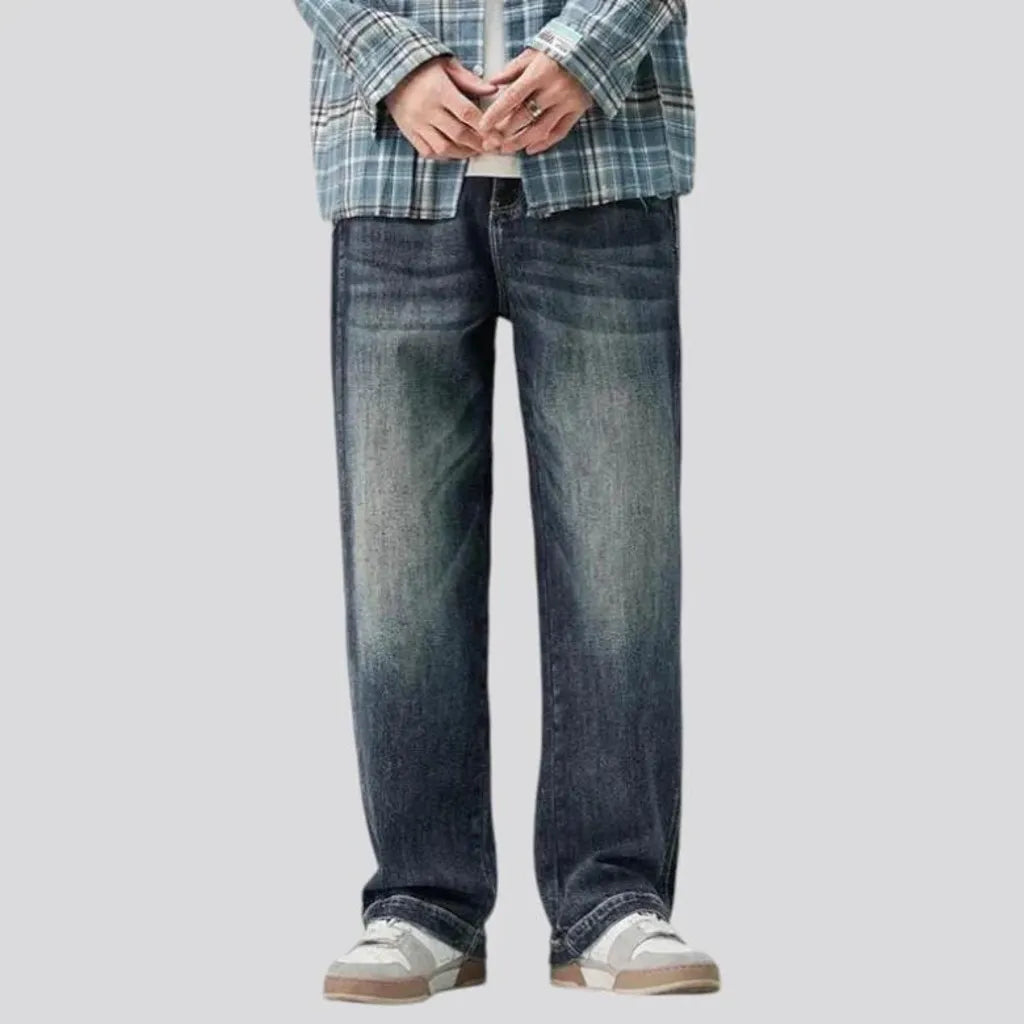 Abraded baggy leg men's jeans