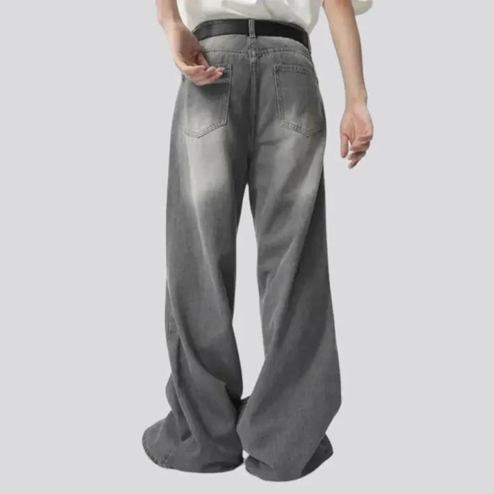 Grey men's high-waist jeans