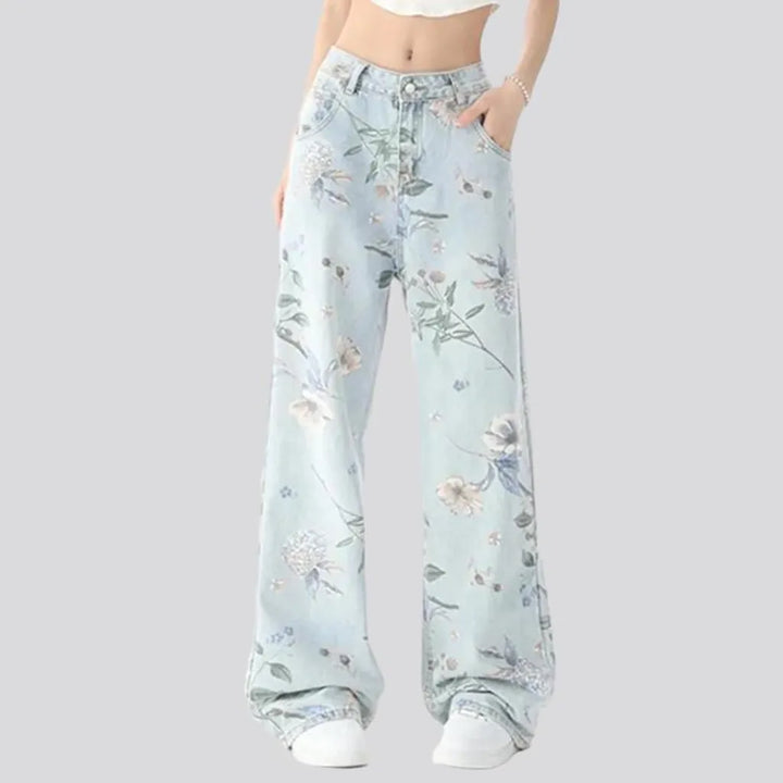 Floral-print women's jeans