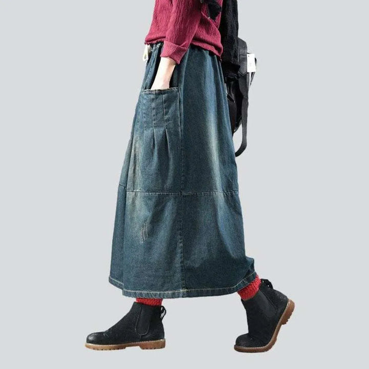 Long dark women's denim skirt