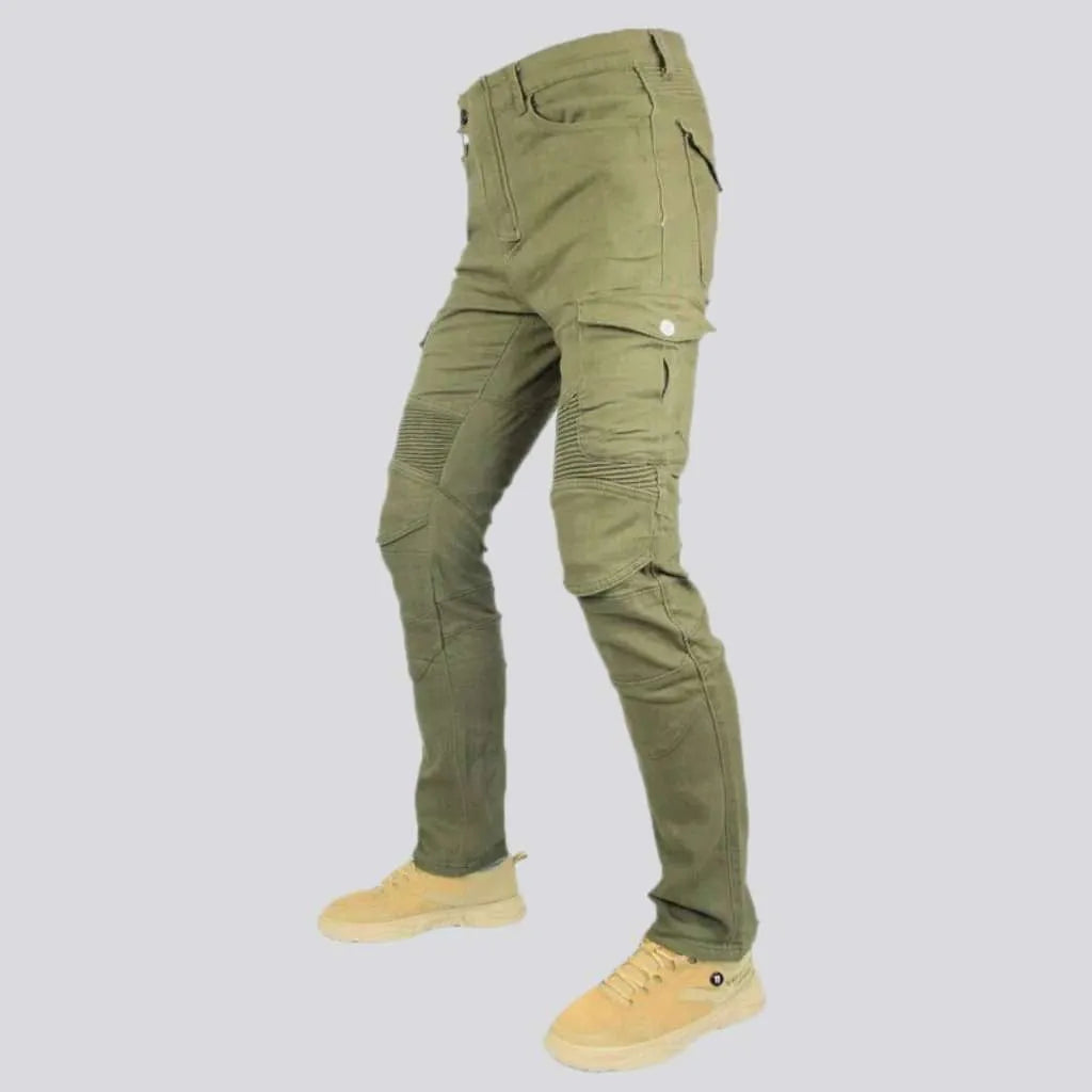 Cargo slim biker denim pants