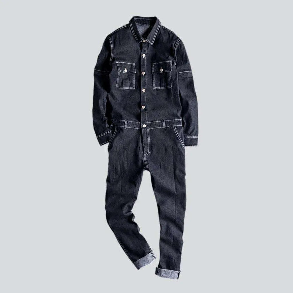 Embroidered denim jumpsuit for men