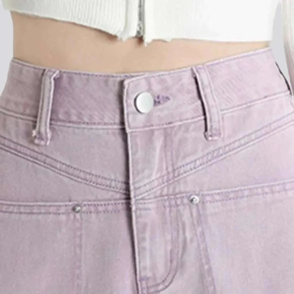 Pale color straight pocket jeans