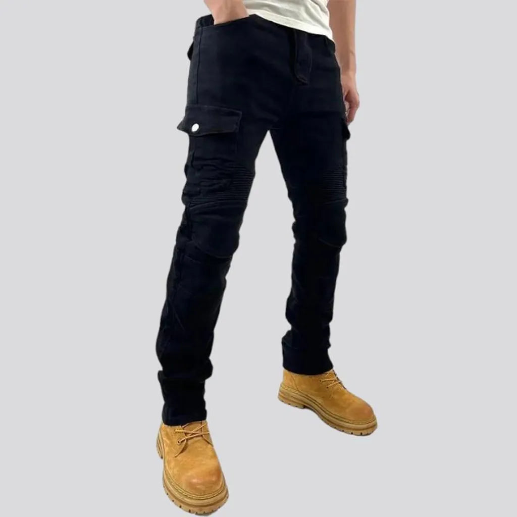 High-waist men's motorcycle jeans