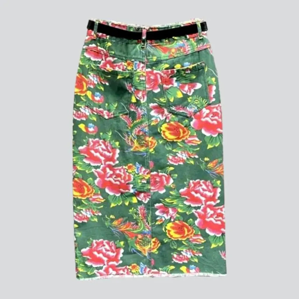 Y2k green women's jean skirt