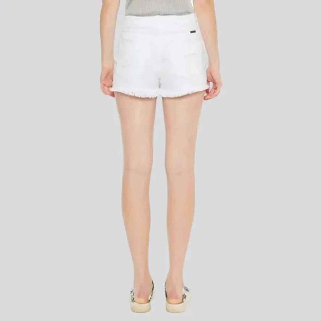 White distressed jeans shorts for women