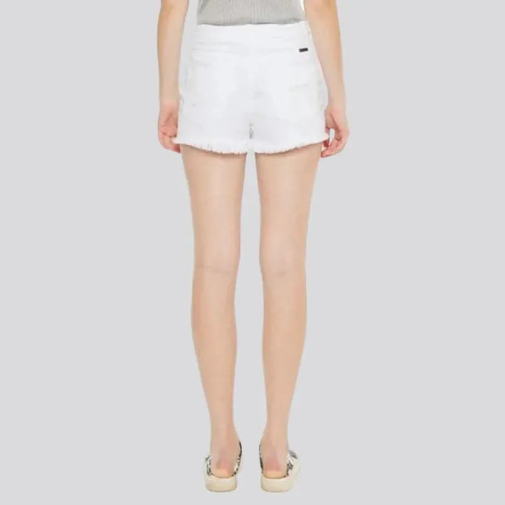 White distressed jeans shorts for women