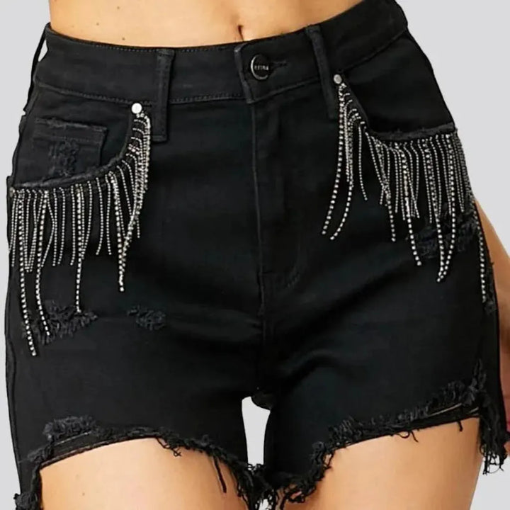 Black high-waist jean shorts for ladies