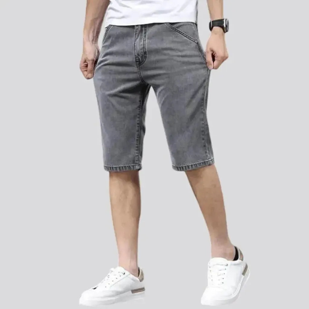 Knee-length mid-waist denim shorts for men