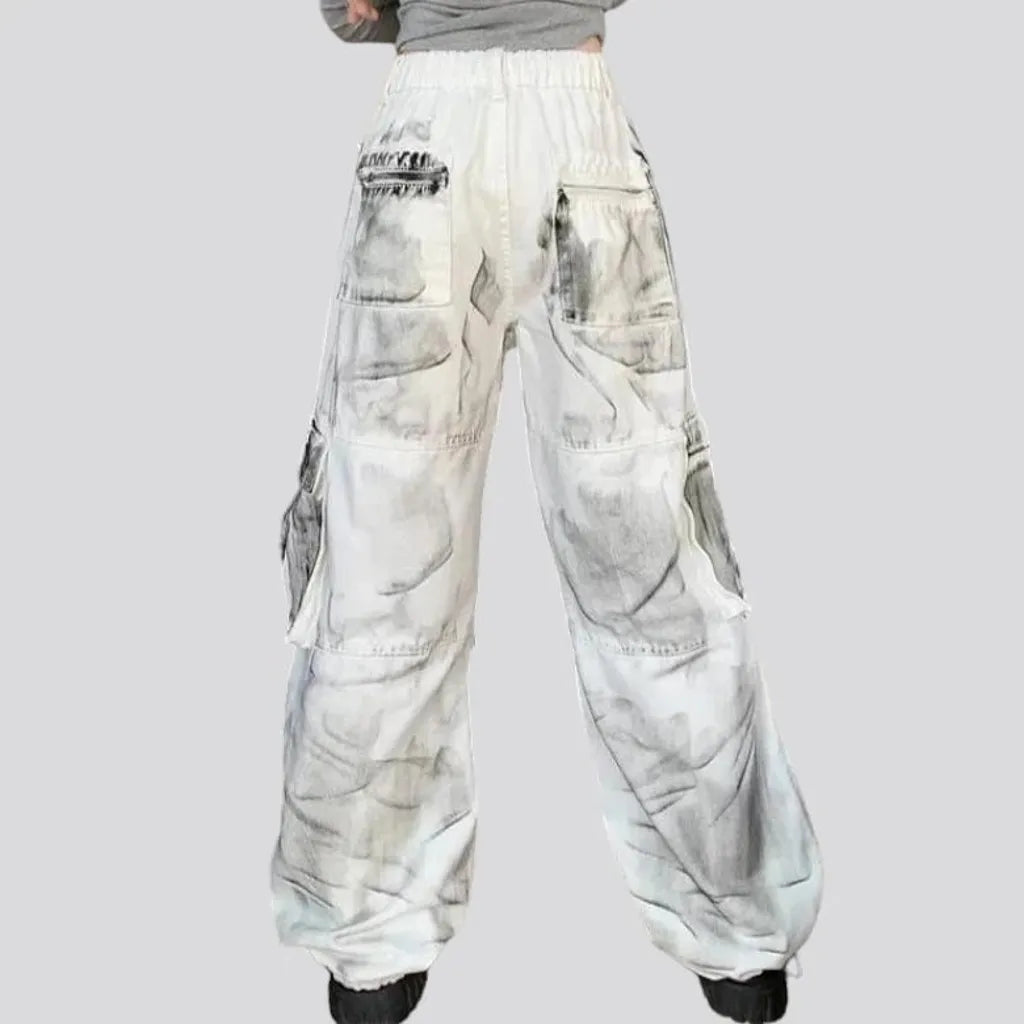 White painted jean pants for ladies