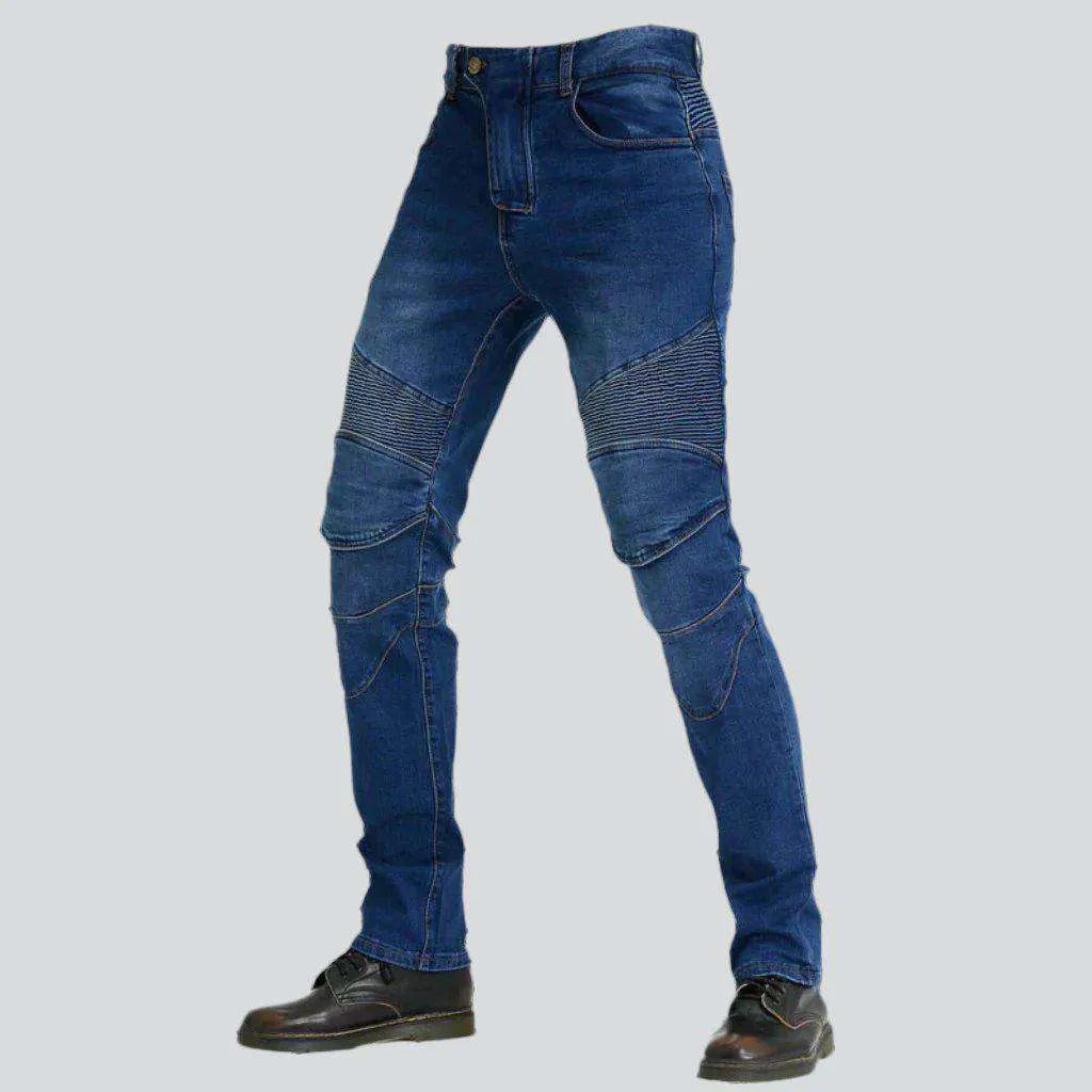 Elastic blue men's biker jeans