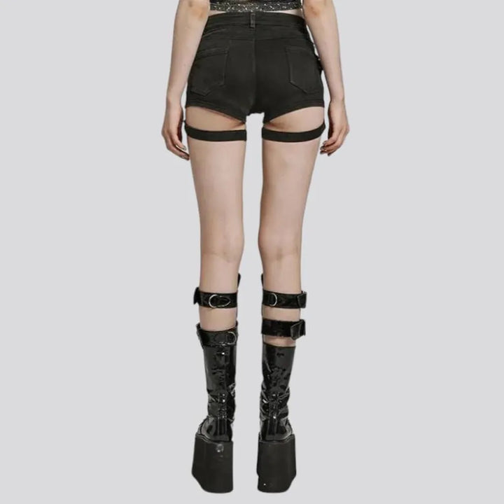 Black embellished jeans shorts for ladies