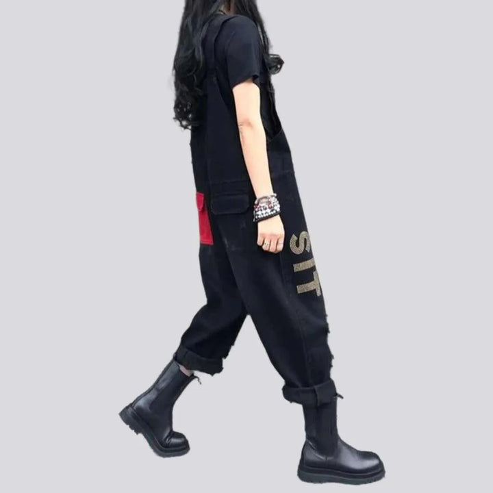 Wide jeans dungaree for women