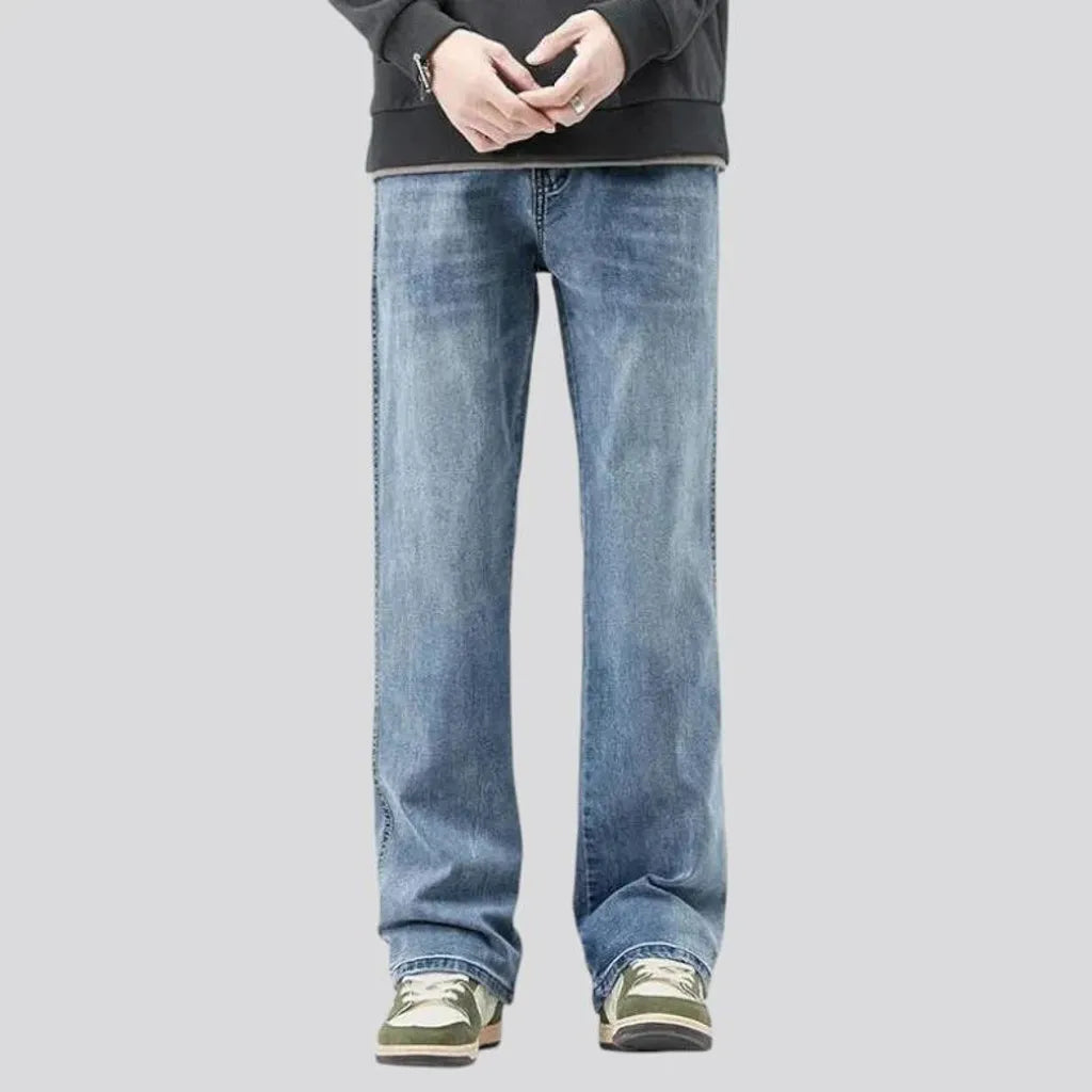 Whiskered straight-cut stylish men's jeans