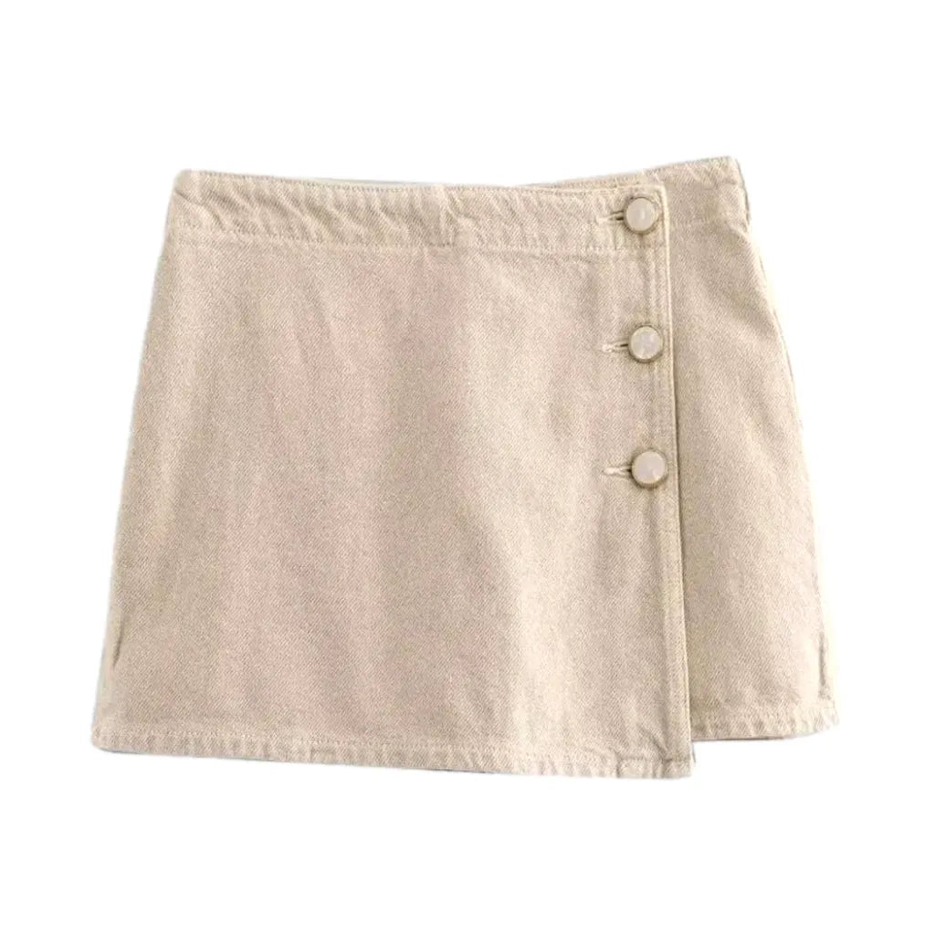 High Waist Fashion Jean Skort - Sand