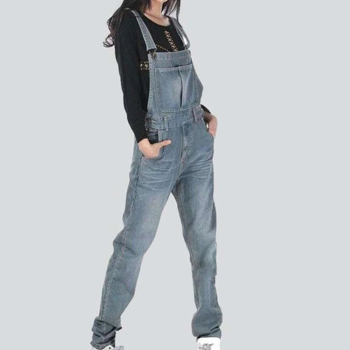 Trendy light wash jean dungaree for ladies