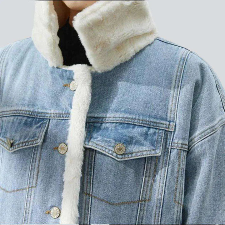 Lamb fleece women's denim jacket