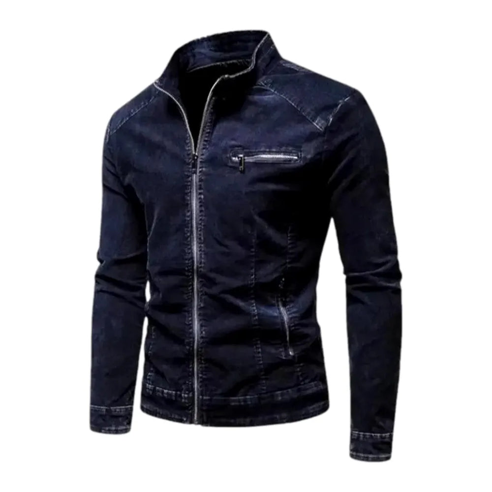 Biker Style Men's Denim Jacket - Dark Blue