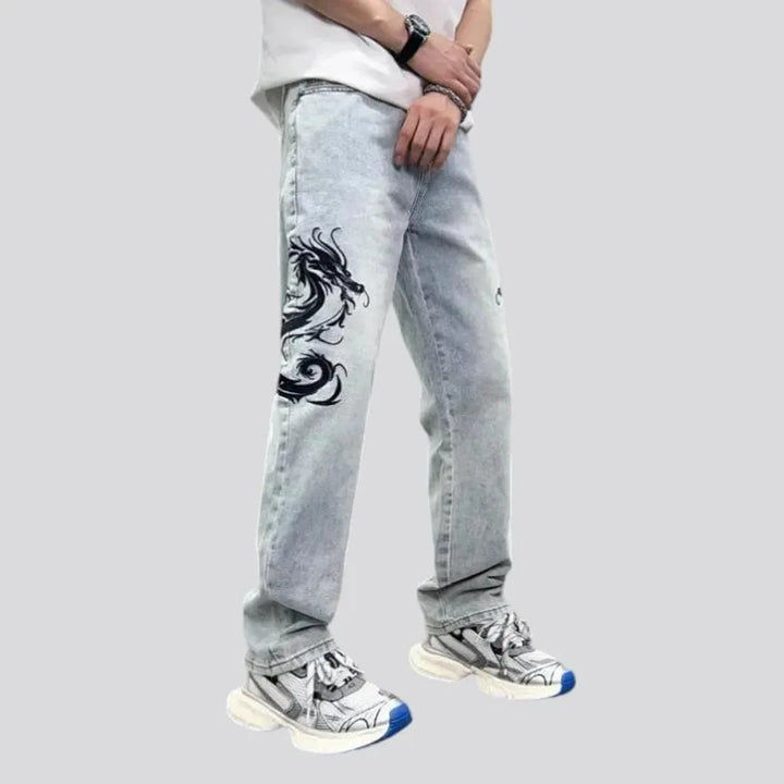 Light-wash men's boho jeans