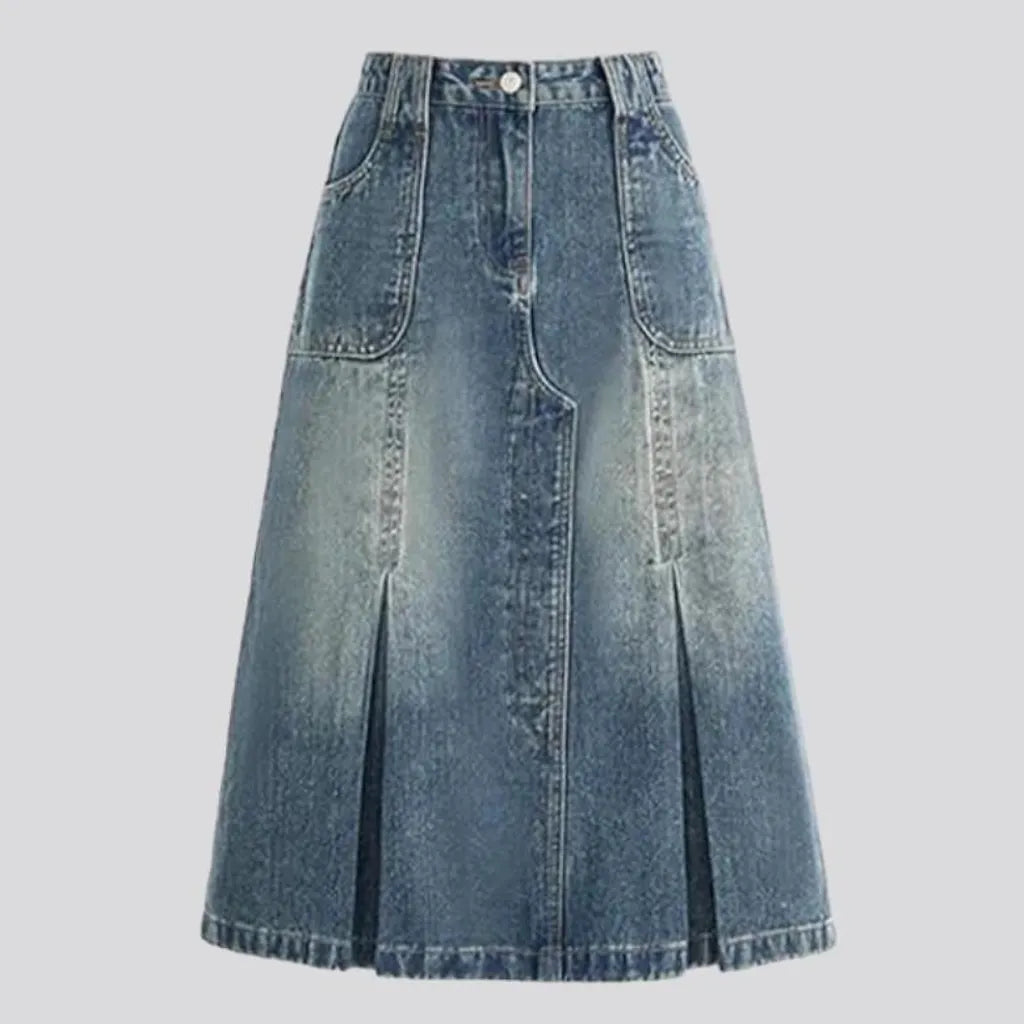 Vintage sanded jeans skirt
 for women