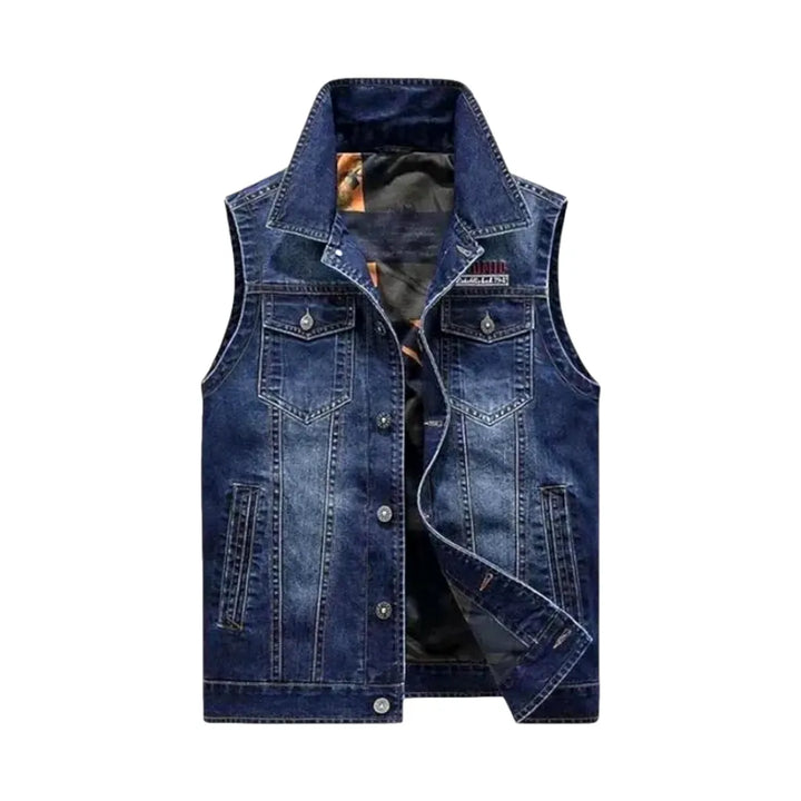 Average Fit Logo Men's Denim Trucker Vest - Blue