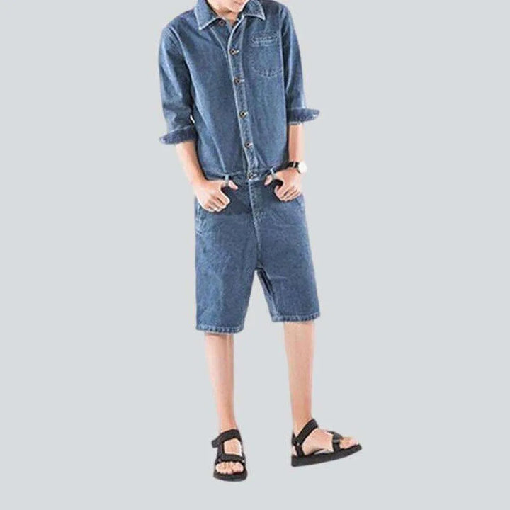 Color embroidered men's denim overall