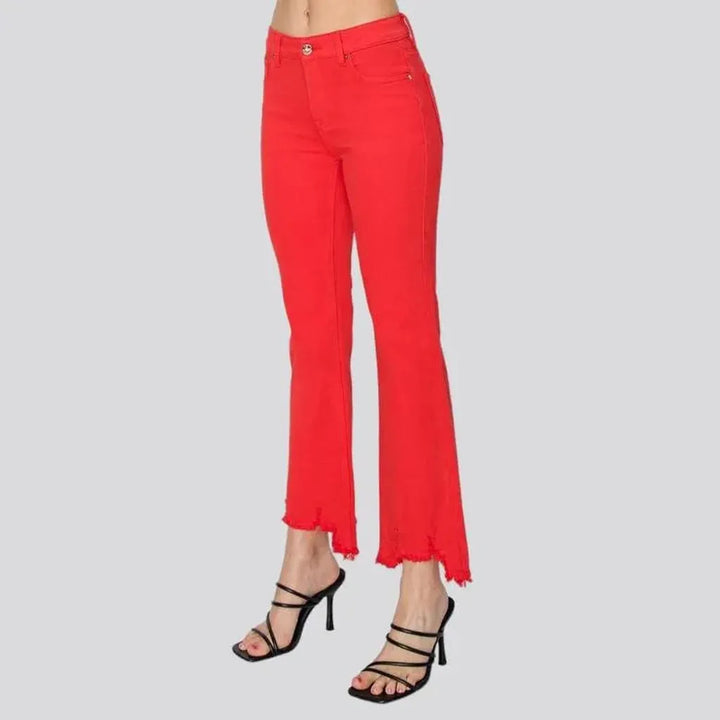 Mid-waist red jeans
 for women