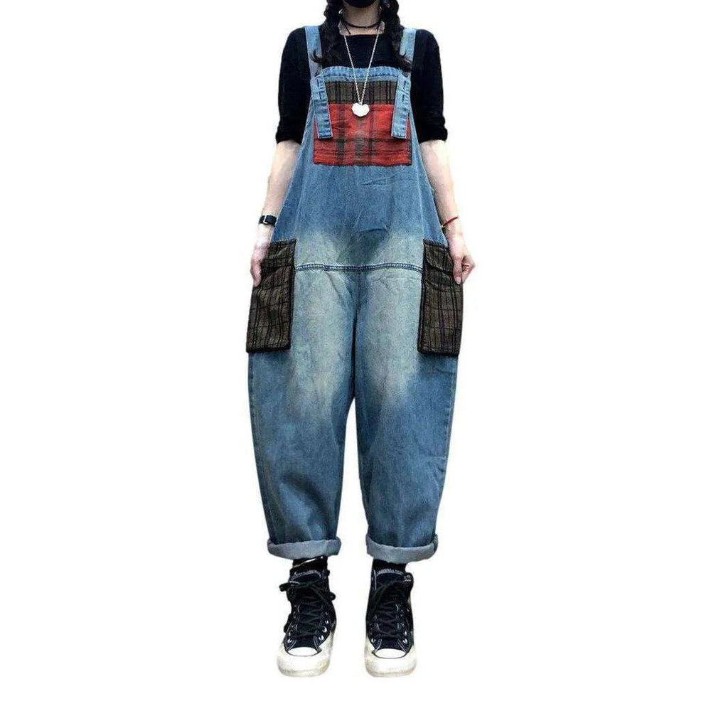 Embroidered Women's Jean Dungaree - Blue