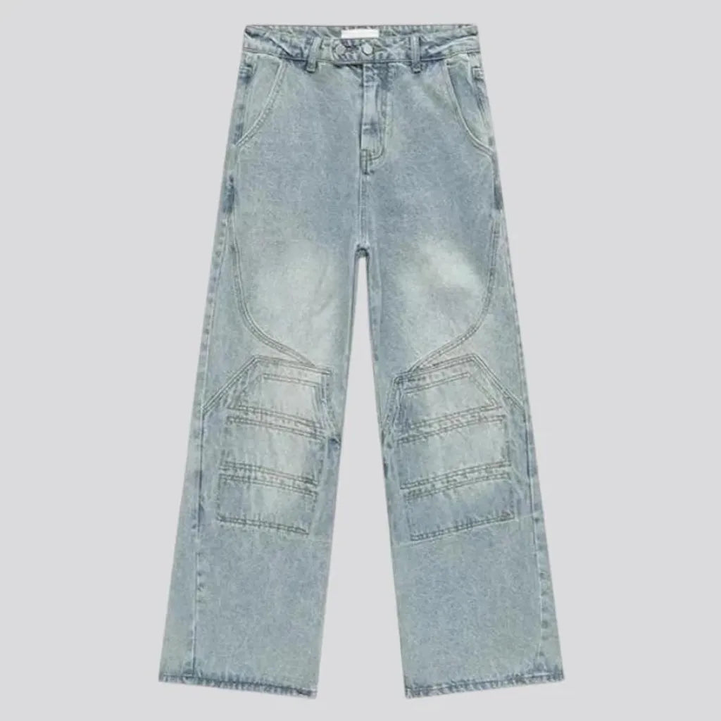 Baggy light wash boho men's jeans