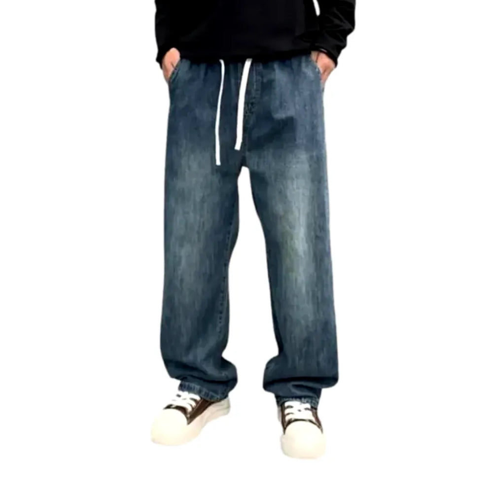 Stylish Vintage Baggy Denim Joggers for Men - Blue