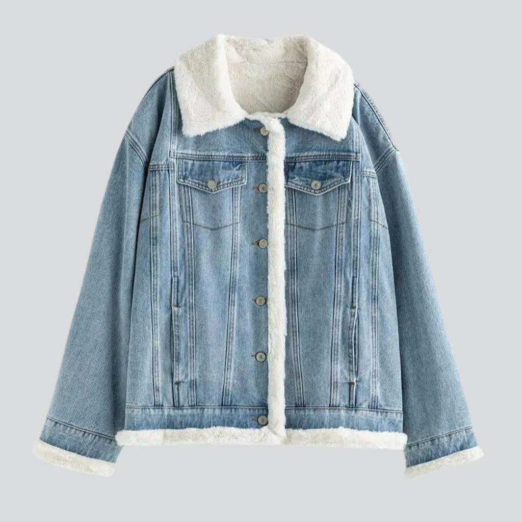 Lamb fleece women's denim jacket