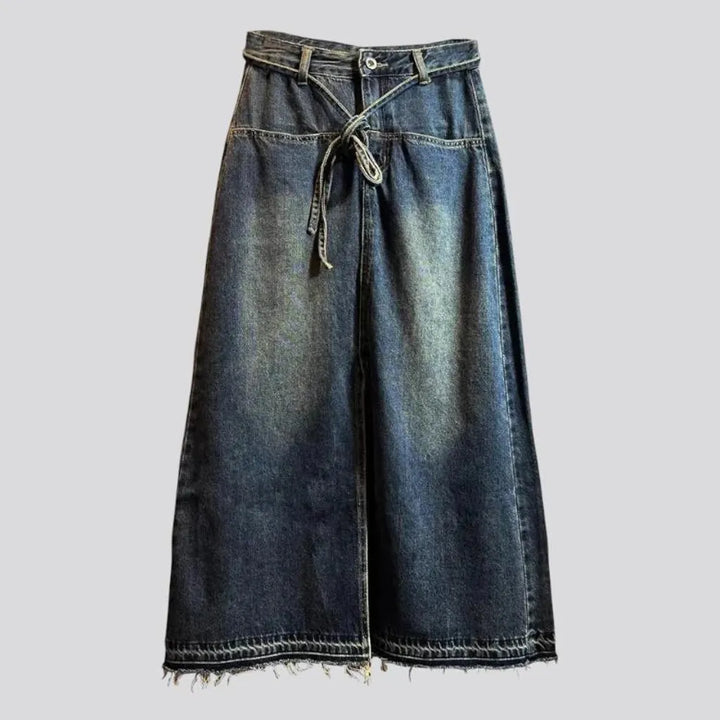 Dark washed out boho denim skirt