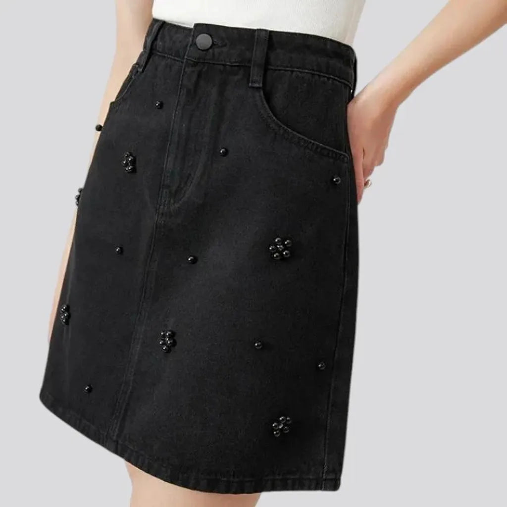 Embellished miniature high rise denim skirt