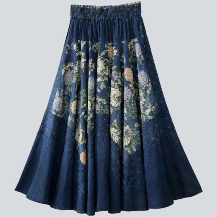 Color flowers print denim skirt